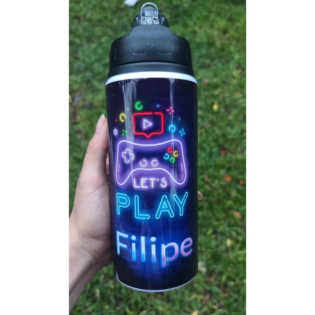 Garrafa Personalizada Gamer/Play/Controle de Videogame/ Futebol de 600ml Com Nome