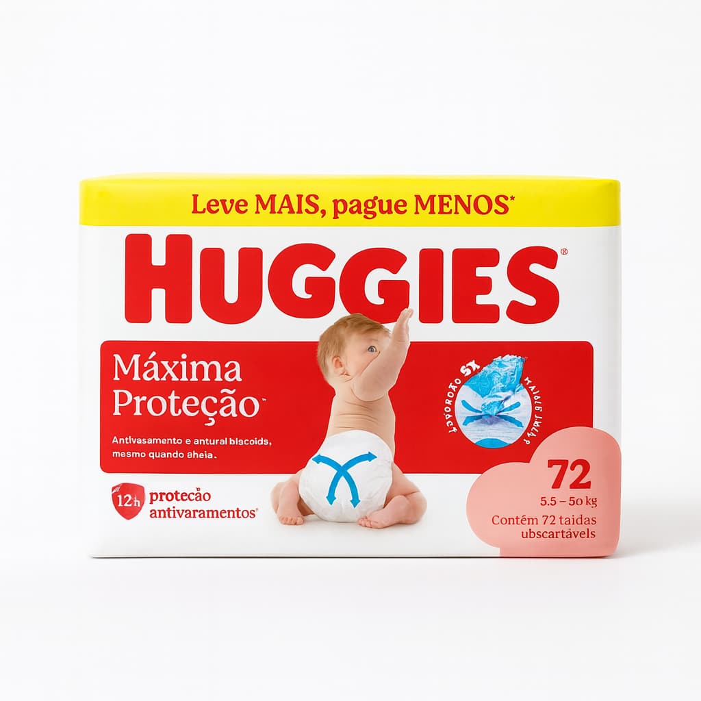 Pacotes da Fralda Huggies Tripla Proteção M com 72 Unidades Por Pacote