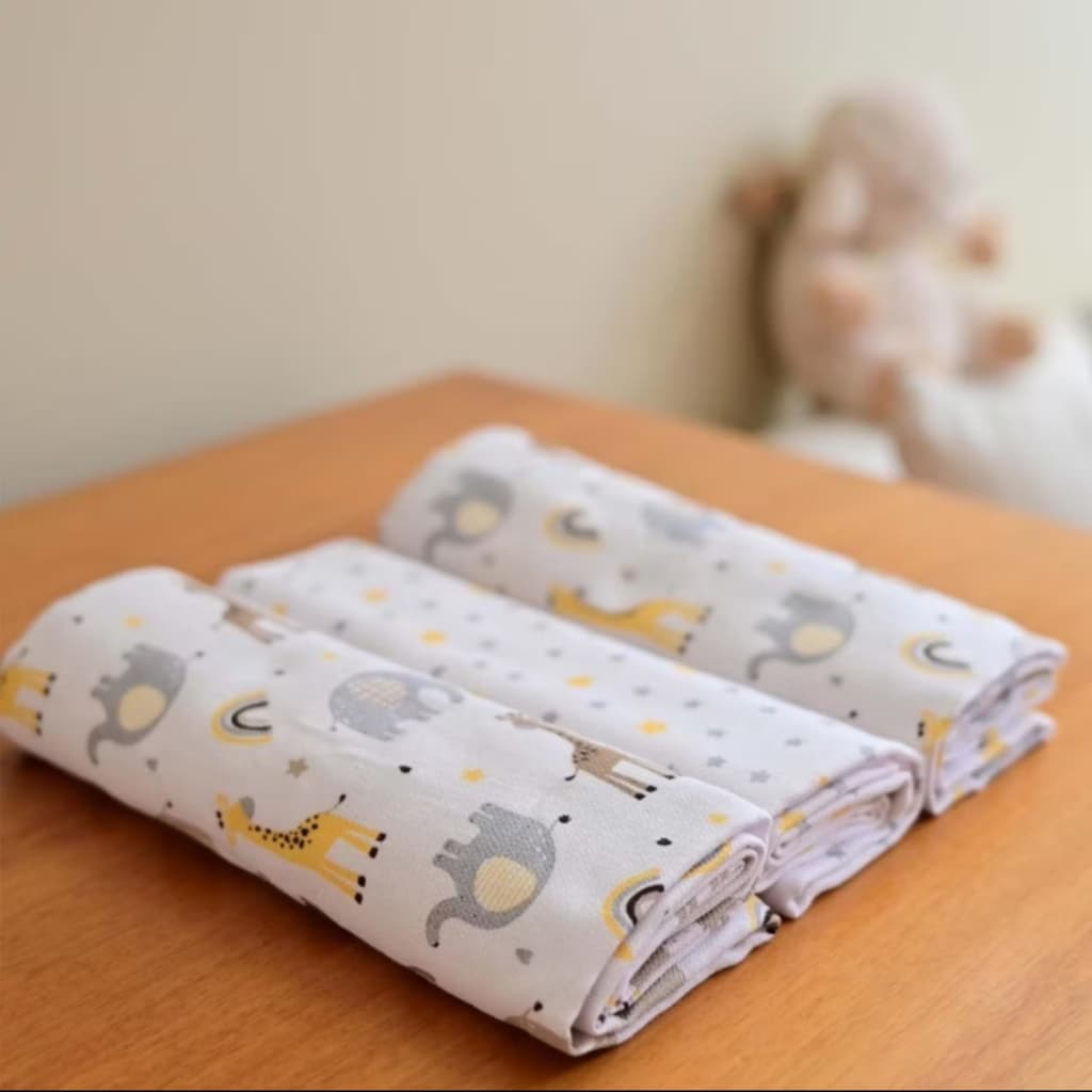 Kit 3 Cueiros 80x50 100% Algodão Macio Ideal Para Bebê Menino Menina