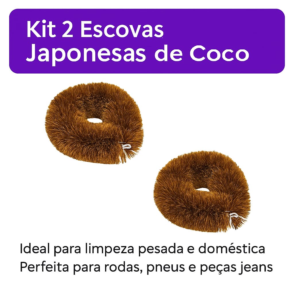 Kit 2 Escova Japonesa Fibra Natural De Coco Média Para Limpeza Pesada Pneu Carro