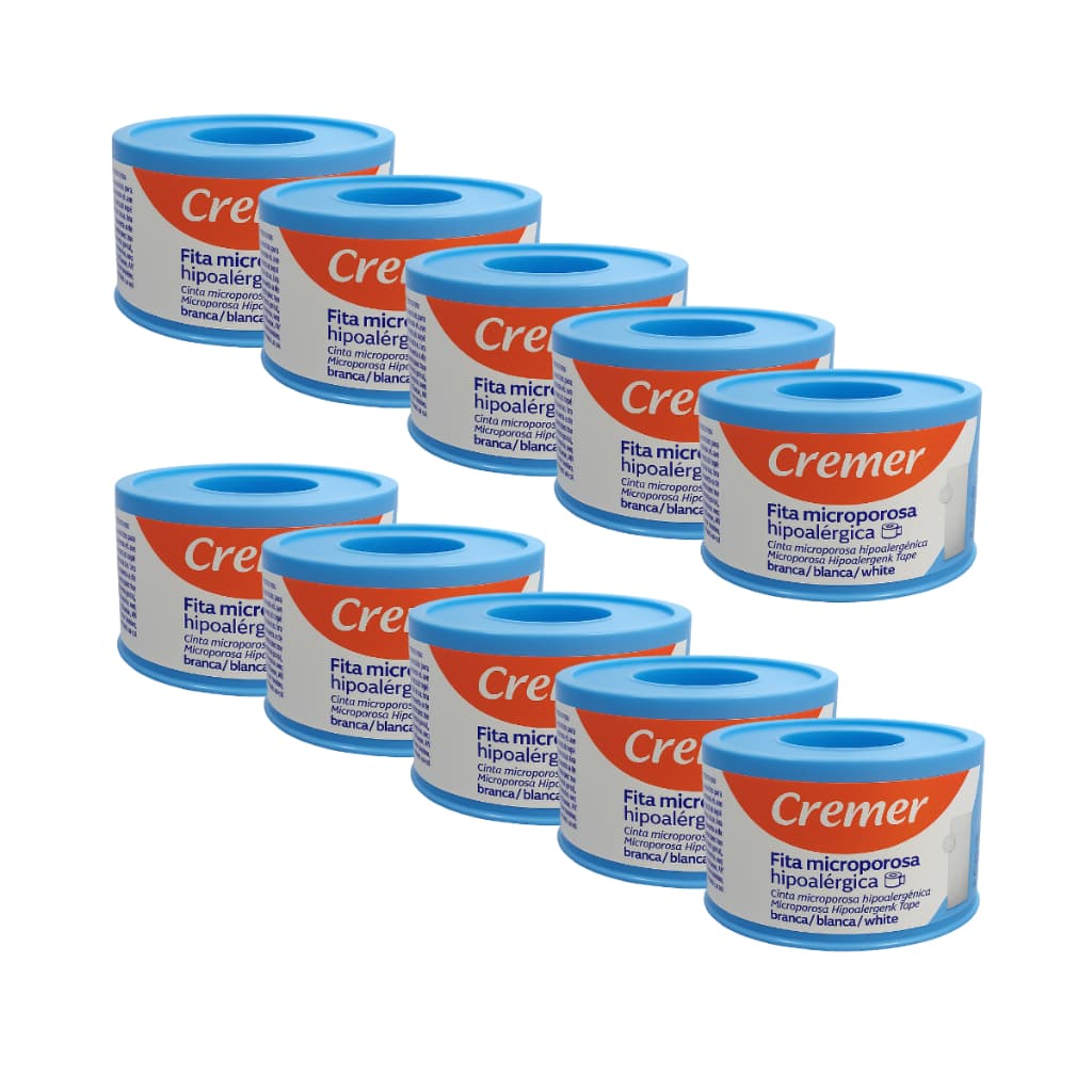 Kit 10 Fitas Microporosa Cremer 2,5cm x 10m Branca Hipoalergênica Micropore Alta fixação