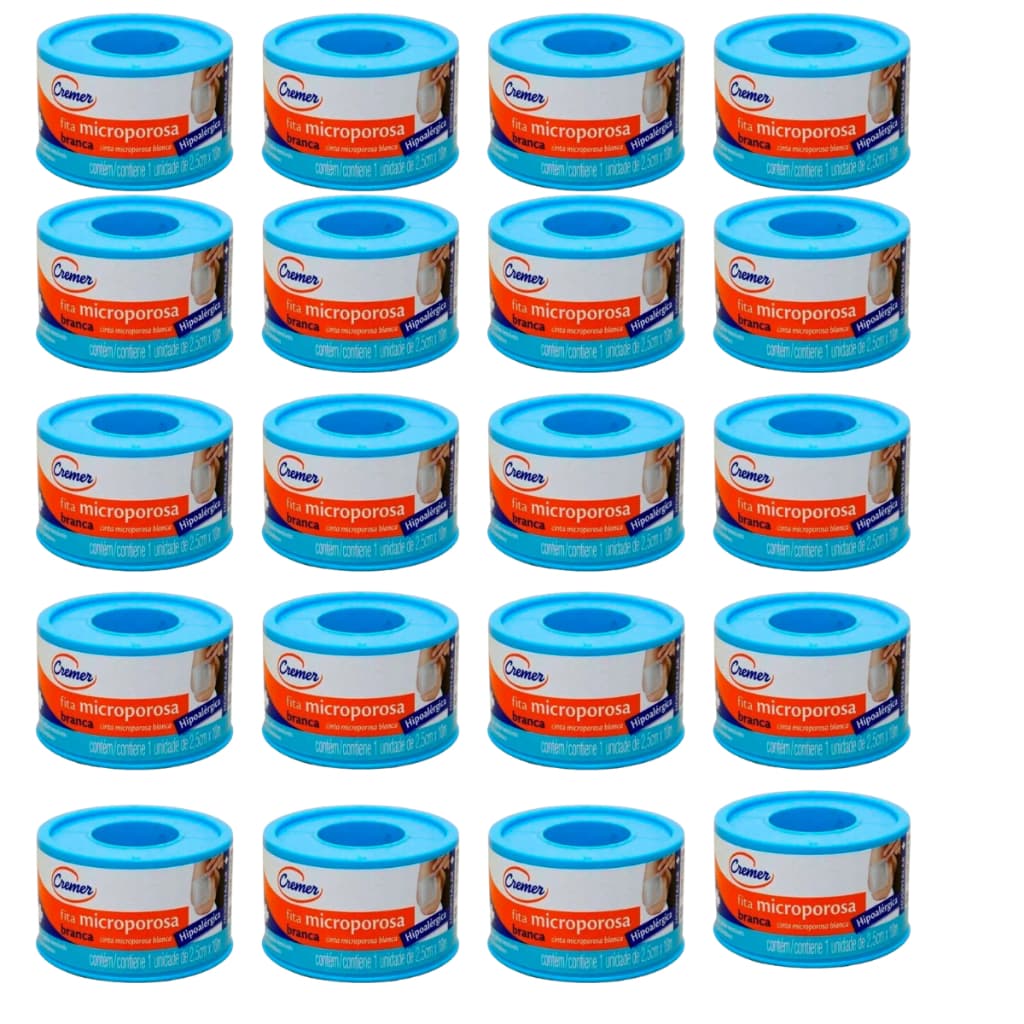 Kit 20 Fitas Micropore Branco 2,5cm x 10m Cremer Fixação de curativos Hipoalergênica