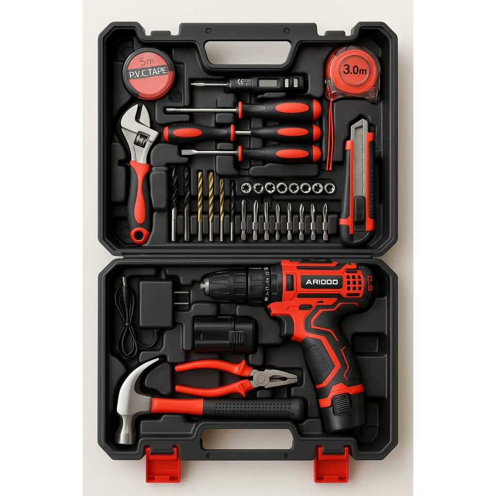Kit Parafusadeira 12V Sem Fio Aridoo 2 Baterias + Maleta + Ferramentas Completo