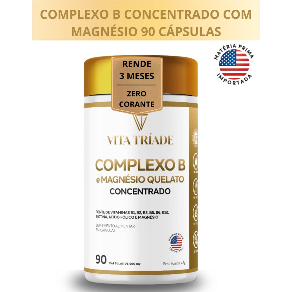 Complexo B Concentrado com Magnésio Vitaminas B1 a B12, Biotina Matéria Prima Importada 90 Cápsulas