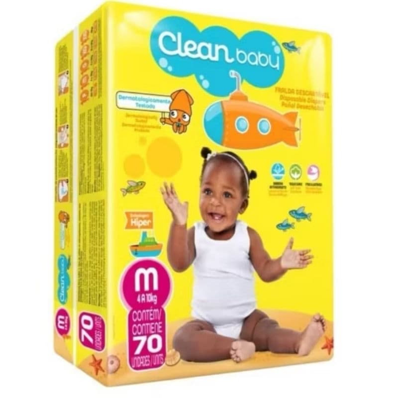 Fralda Descartável Clean Baby para Bebês – Proteção Garantida, tamanho M com 70 Unidades