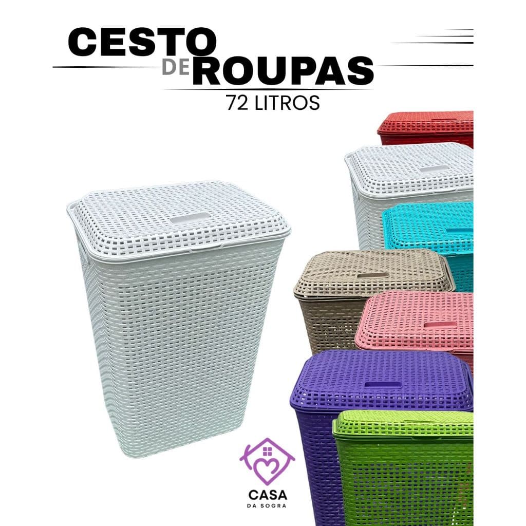 Cesto Organizador Premium 72 Litros com Tampa | Ideal Lavanderia e Banheiro | Design Durável | O MELHOR CUSTO-BENEFÍCIO