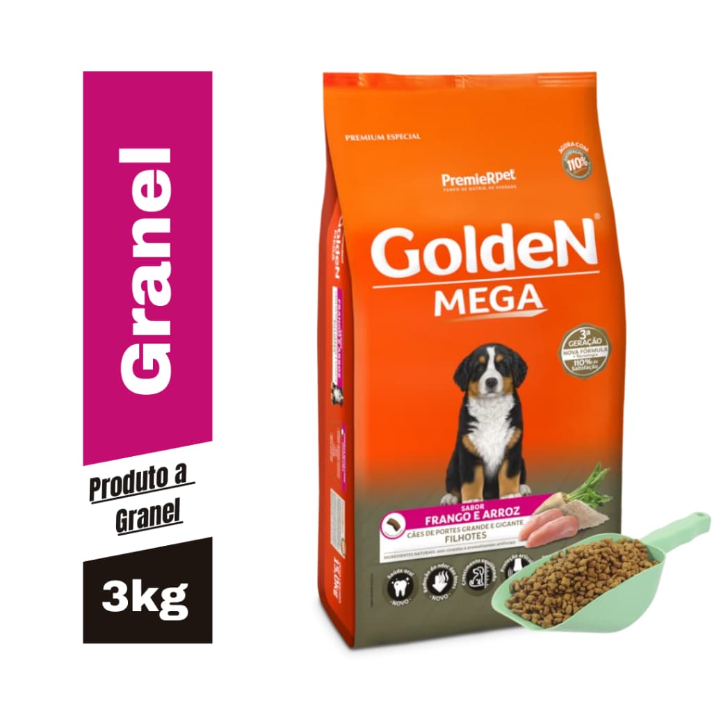 Ração Golden Fórmula para Cães Filhotes Porte Grande e Gigante Sabor Frango e Arroz 3KG a Granel