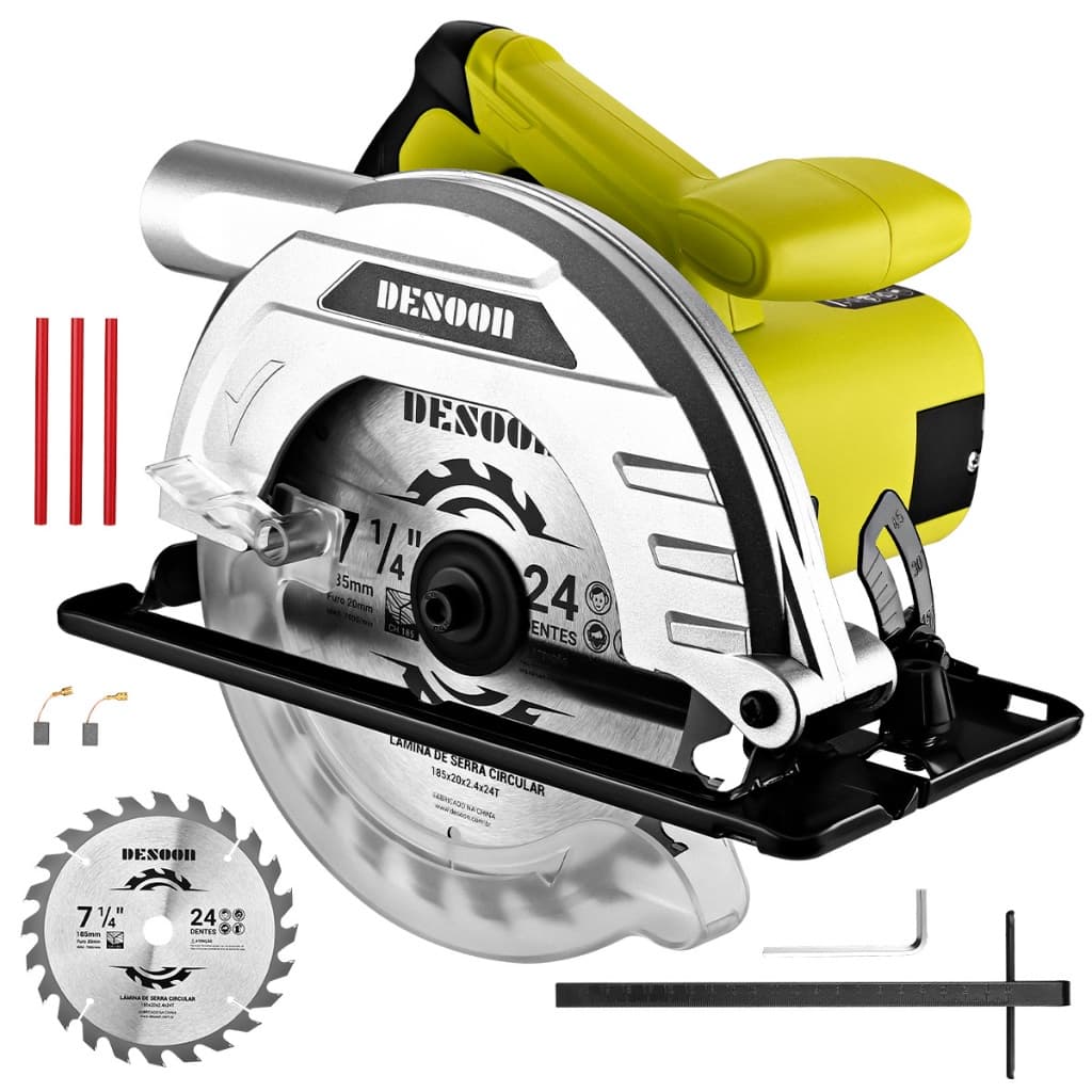 Serra Circular Elétrica 1400w Profissional 5500rpm Com Lápis Disco 185mm E Guia Para Carpinteiro Marceneiro Desoon