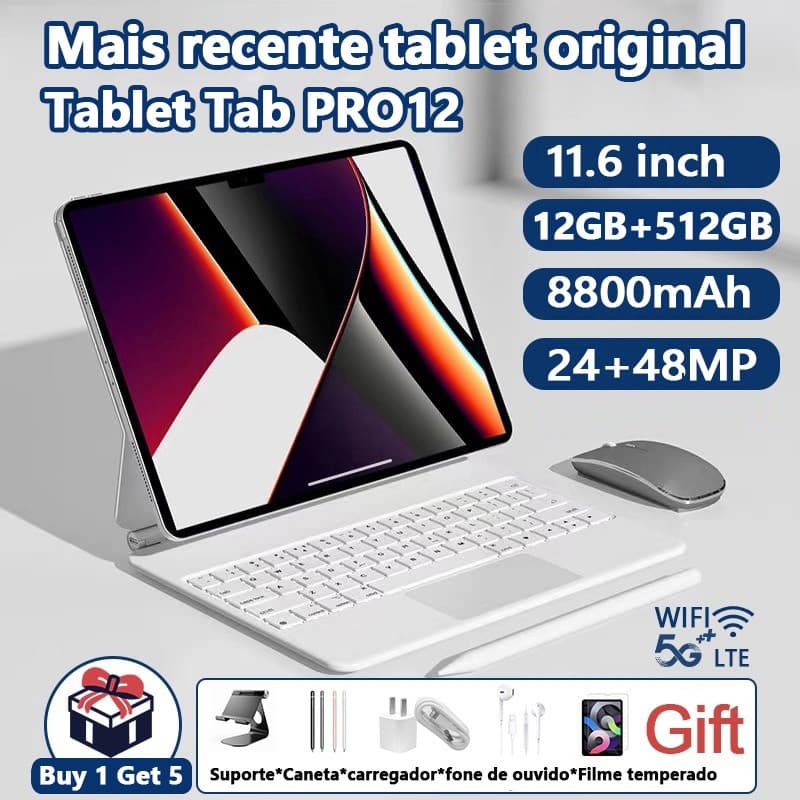 Tablet PRO12 12GB+512 GB HD 11.6inch Polegadas Tela Grande PC Android Dual SIM Card WIFI Online 4G