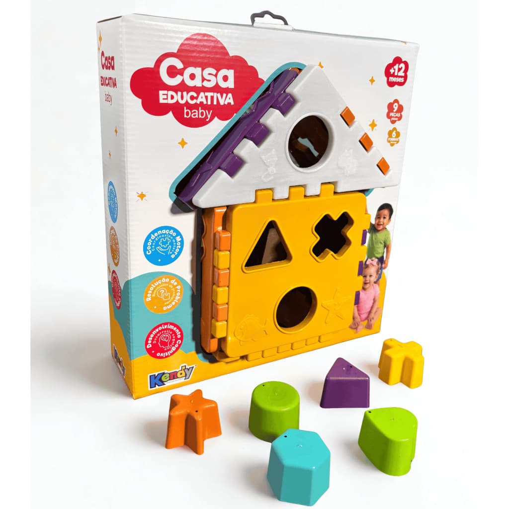 Casa Educativa Baby 9 Peças + 6 Formas | Brinquedo Educativo de Encaixe | +12 Meses | Kendy | QUEEN SHOP