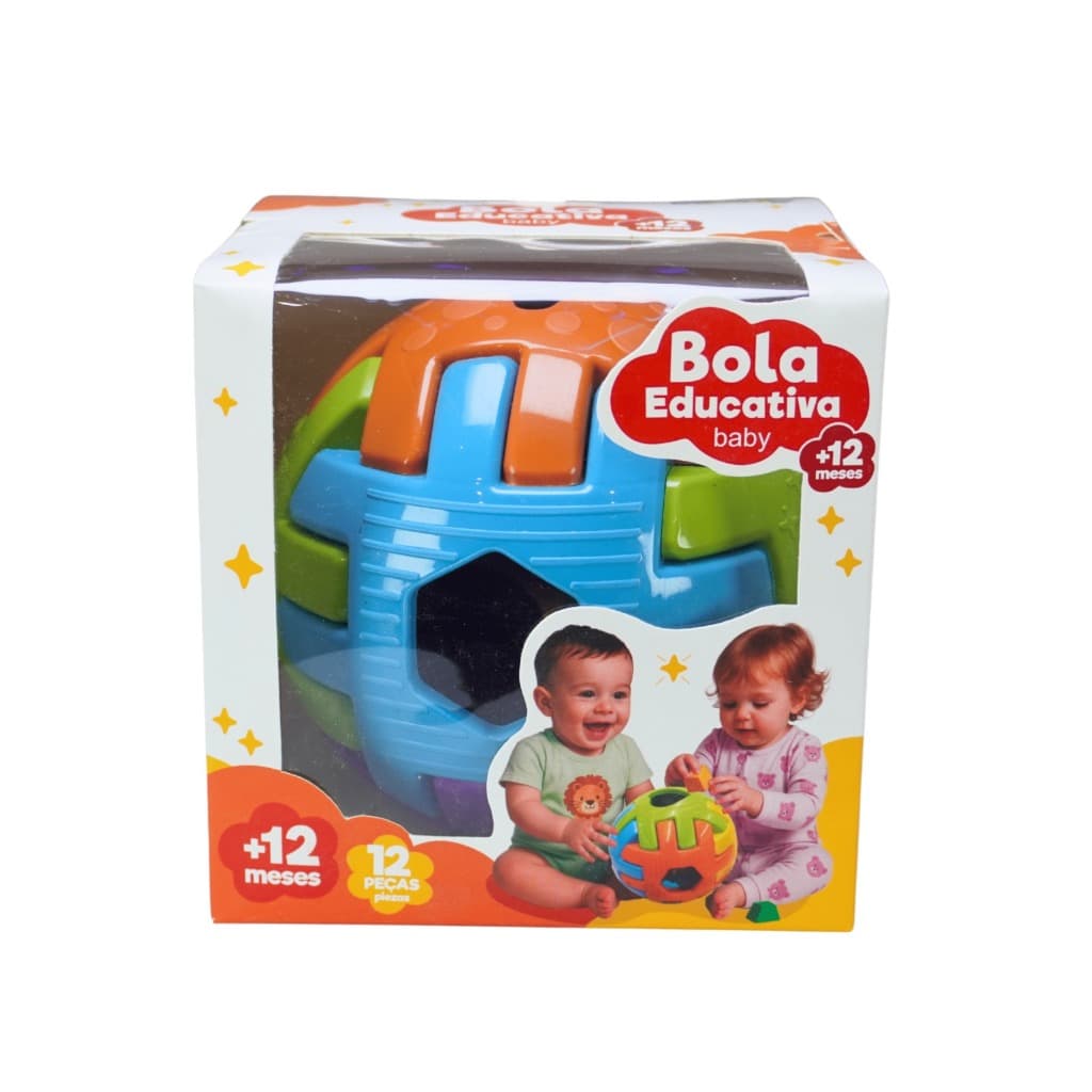Bola Educativa Baby de Encaixar 12 Peças | 6 Formas Geométricas | Brinquedo Educativo | +12 Meses | Kendy | QUEEN SHOP