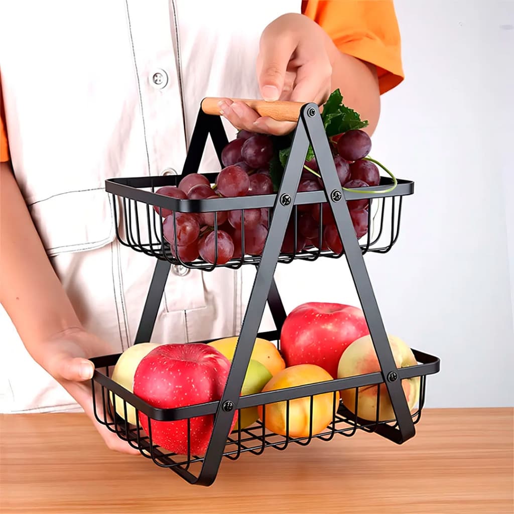Fruteira de Mesa ou Cesto Multiuso 2 Andares Organizador para Casa Cozinha Escritório