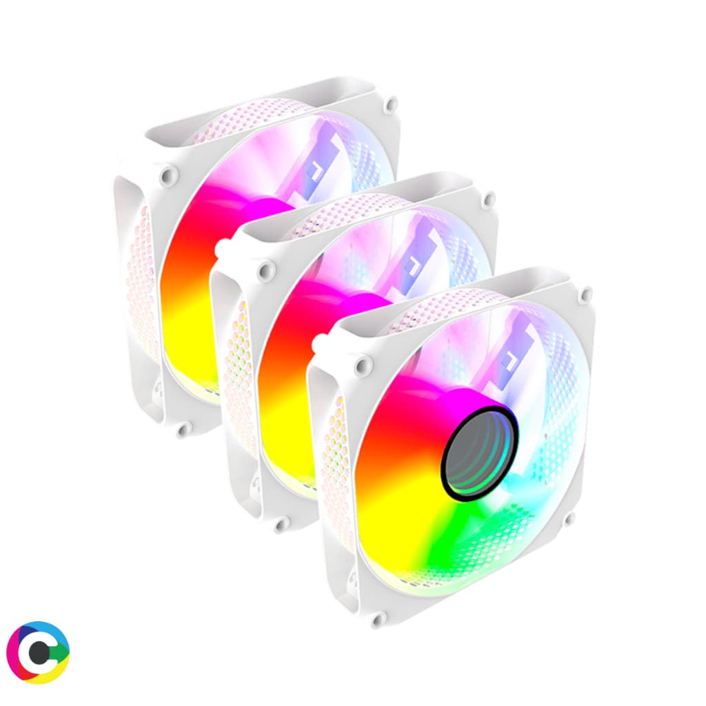 Kit 3 Cooler Branco Gamer RGB Colorido Rainbow Fan PC Gamer Snow Auster Ventoinha White