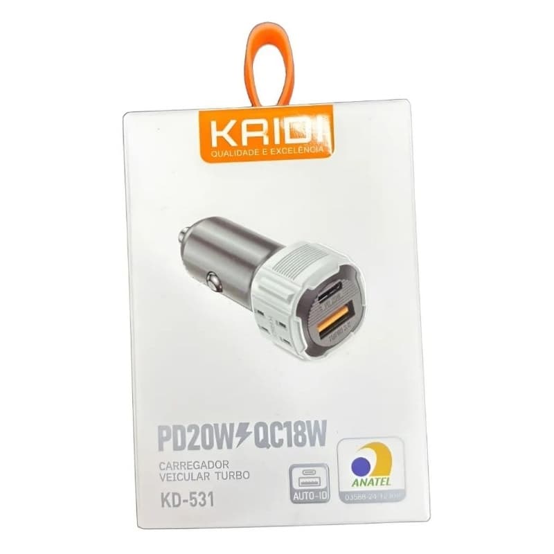 carregador veicular turbo com 2 dispositivos USB e TIPO-C