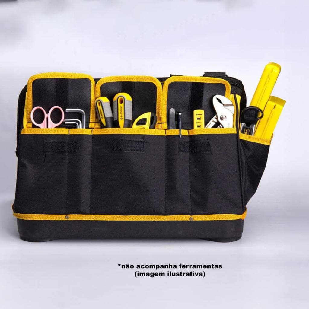 Bolsa de Ferramentas em Oxford com 16 Bolsos e Zíper Bolsa de Ferramentas Resistente com Base Rígida e Alças Bolsa de Fe