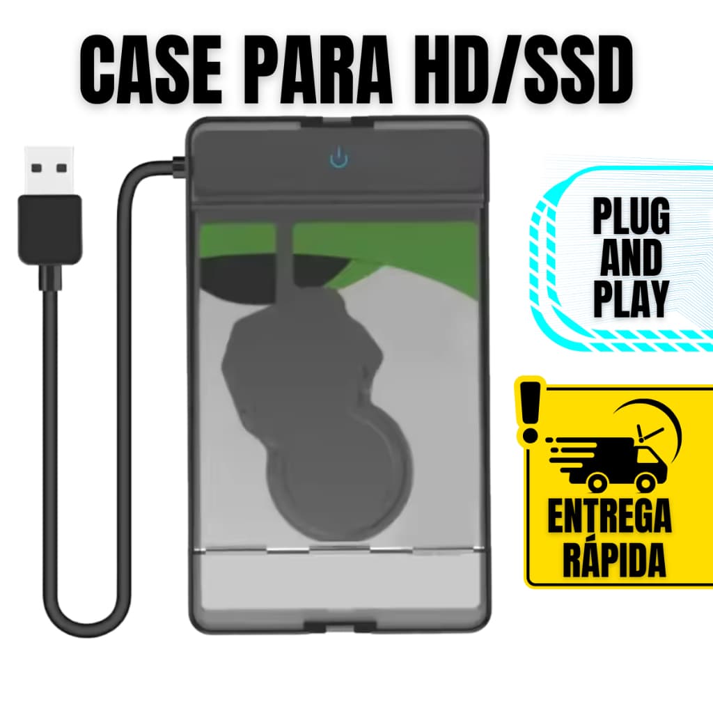 Case HD SSD 2.5 USB 3.0 SATA Externo Até 6TB UASP Plug Play PS4 PS3 PC