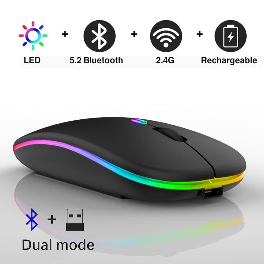 Mouse sem fio Eletro mex com Bluetooth recarregável sem fio RGB LED  Eficiência para seu Home Office