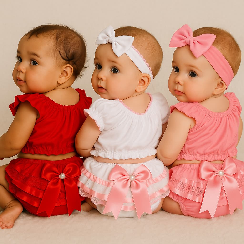 Conjunto Bebê Top + Calcinha Bunda Rica Banho de Sol Tapa Fralda Fantasia Roupa Infantil Presente