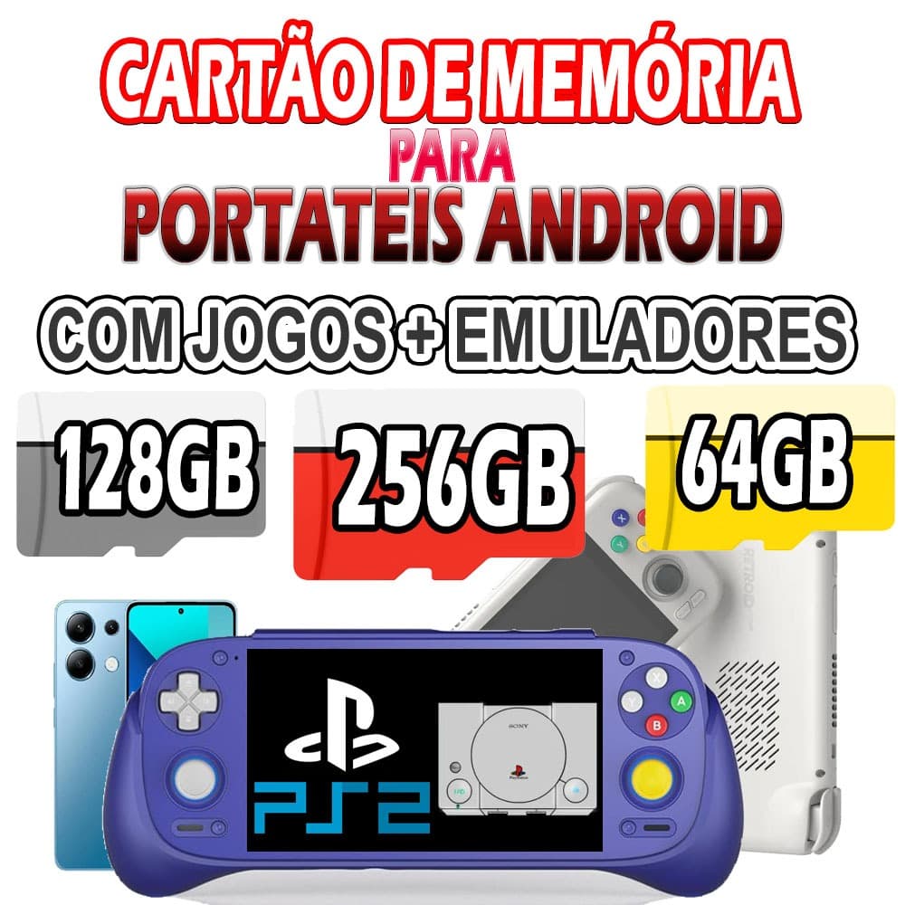 Cartão de Memoria SD 256GB /128GB / 64GB com jogos para Portáteis Android - Retroid Ambernic Smartphone Tablet