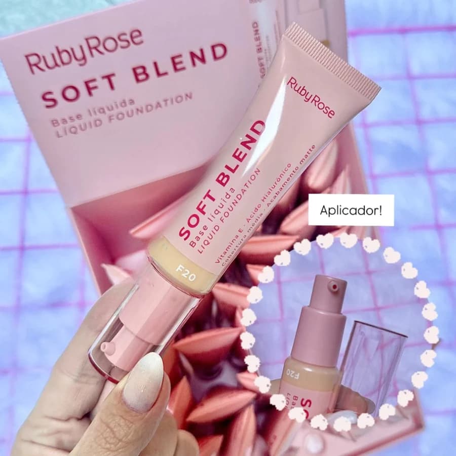Base Líquida Soft Blend Ruby Rose - Cobertura Média e Matte