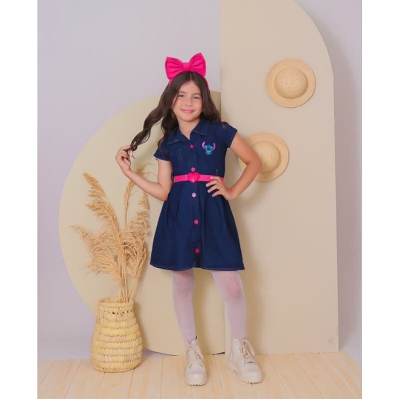 vestido jeans infantil menina tamanho 1 2 3 stitch roupa jeans infantil criança roupa menina bebê feminino roupas bebê