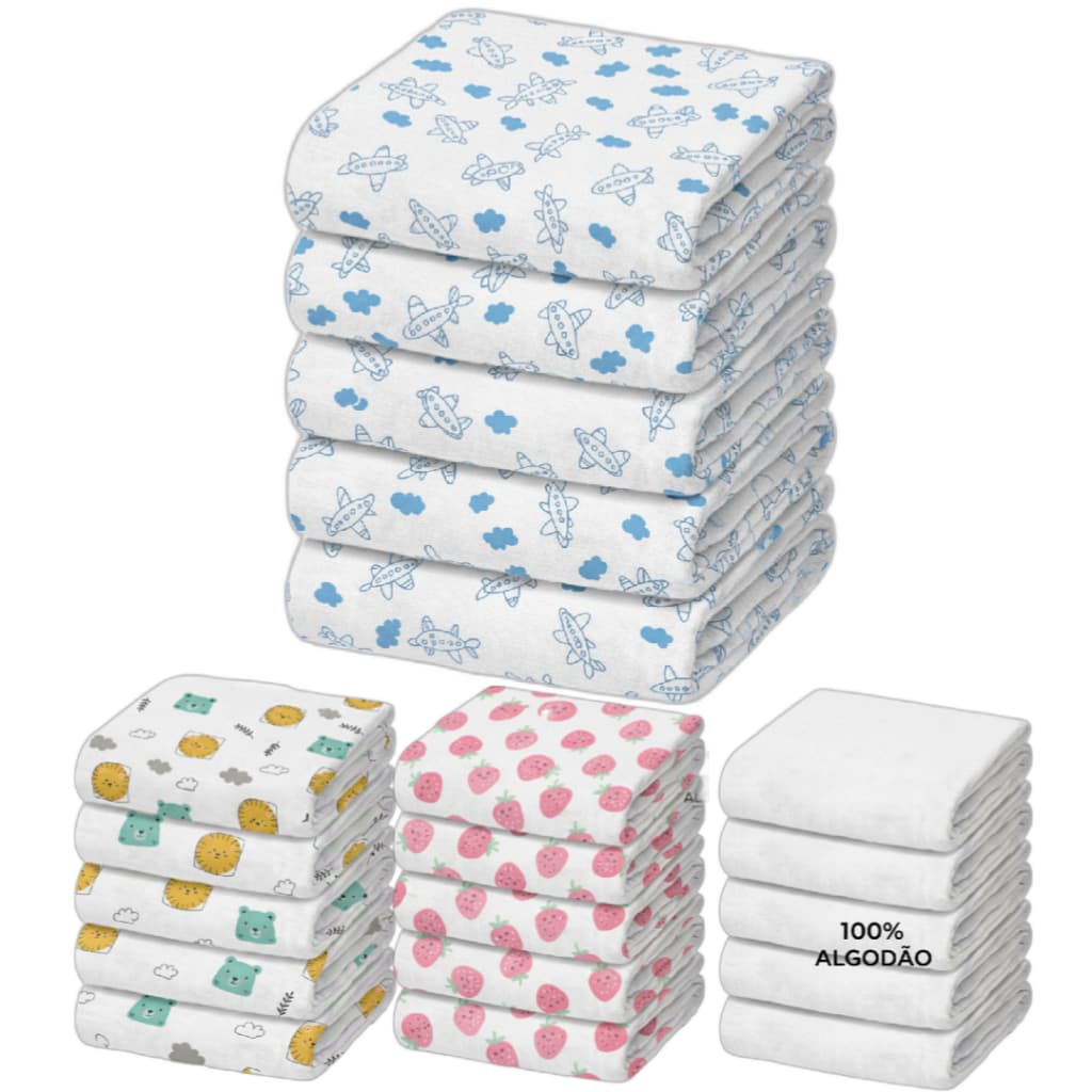 PACOTE 5 FRALDAS DE PANO LUXO MINASREY BEBÊS E RECÉM - NASCIDOS ESTAMPADA TECIDO DUPLO  7Ocm X 70cm 100% ALGODÃO