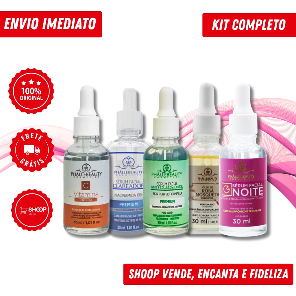 Sérum Facial Phállebeauty 30ml | Vitamina C Nano, Clareador, Antioleosidade, Rosa Mosqueta e Primer