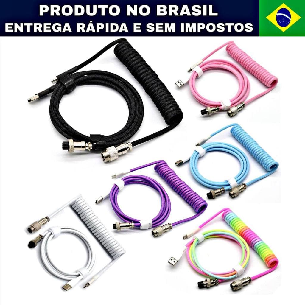 Cabo Coiled para teclado mecânico conector USB Tipo-C PC gamer Nylon