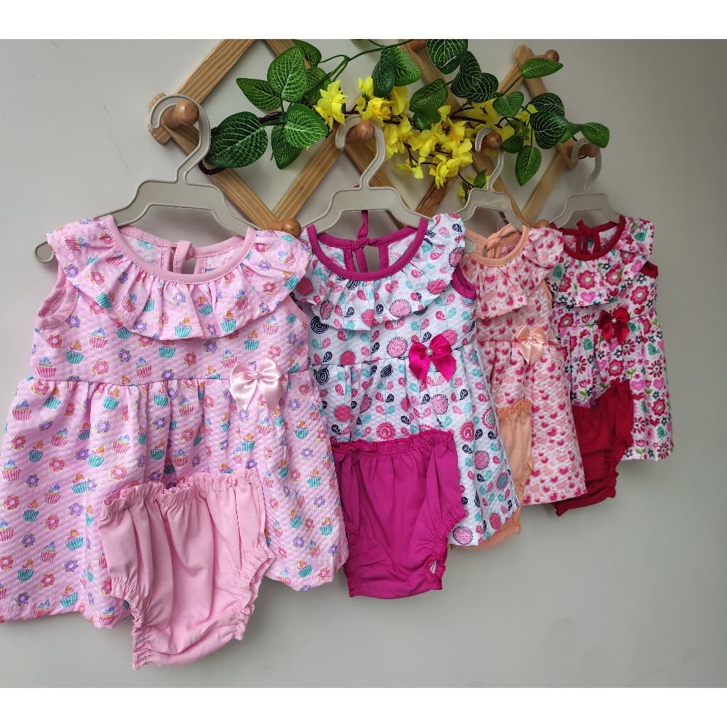 Vestido infantil bebê  menina com calcinha tapa fralda