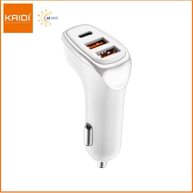 Carregador Veicular Turbo Fonte com 3 Saídas com Cabo para IPhone PD USB 38W Qc 3.0 Kaidi KD-304A