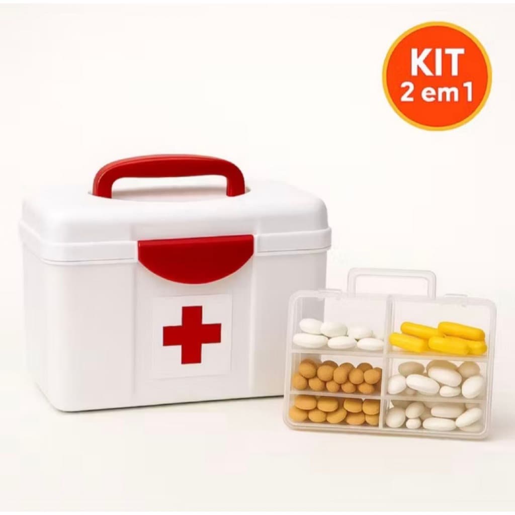 Kit Maleta De Primeiros Socorros + GRÁTIS Porta Comprimido Médica Portátil Viagem Medicamento