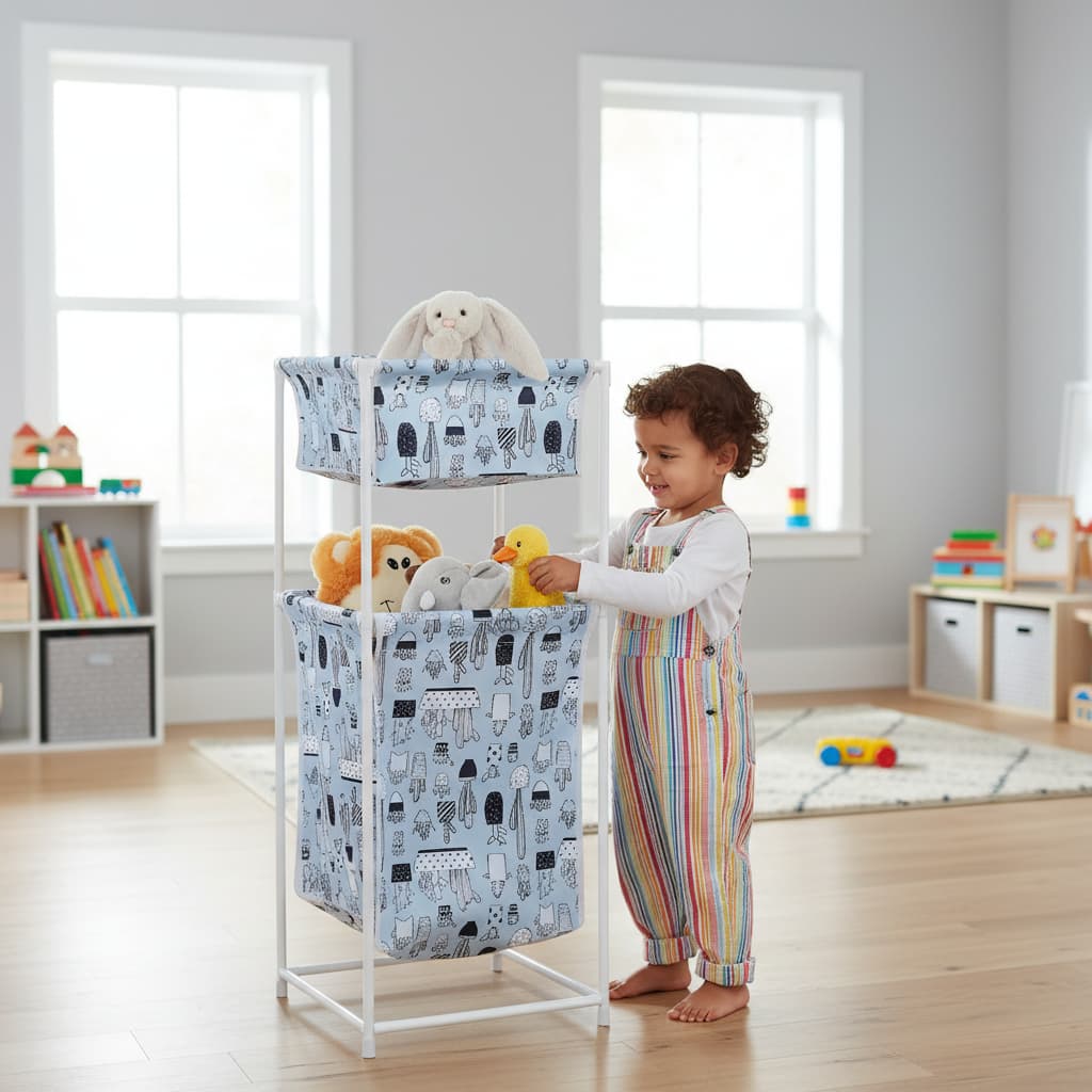 CESTO DE ROUPA DUPLO ROUPEIRO 2 ANDARES ORGANIZADOR MULTIUSO BANHEIRO QUARTO LAVANDERIA BRINQUEDOS