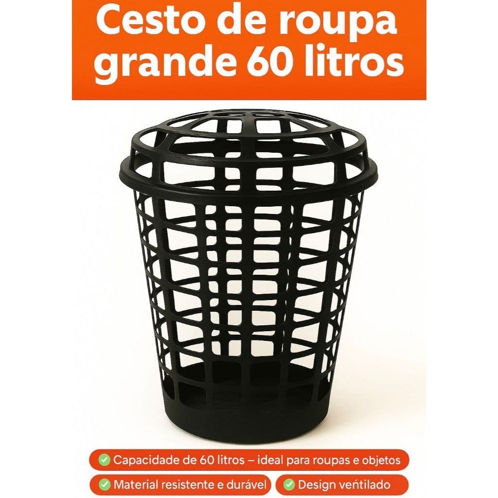 Cesto Organizador Telado de Roupa Sujas com Tampa Banheiro Lavanderia 60 Litros