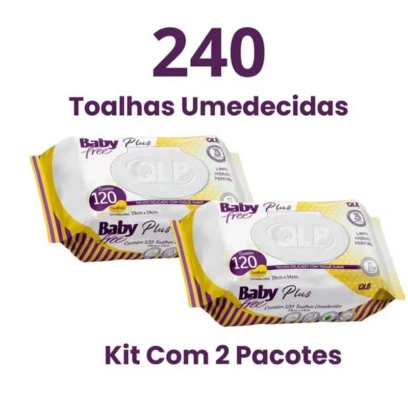 Kit 2 Lenços Umedecidos Baby Free Plus 120 Unidades – Higiene Suave do Bebê FRETE GRÀTIS