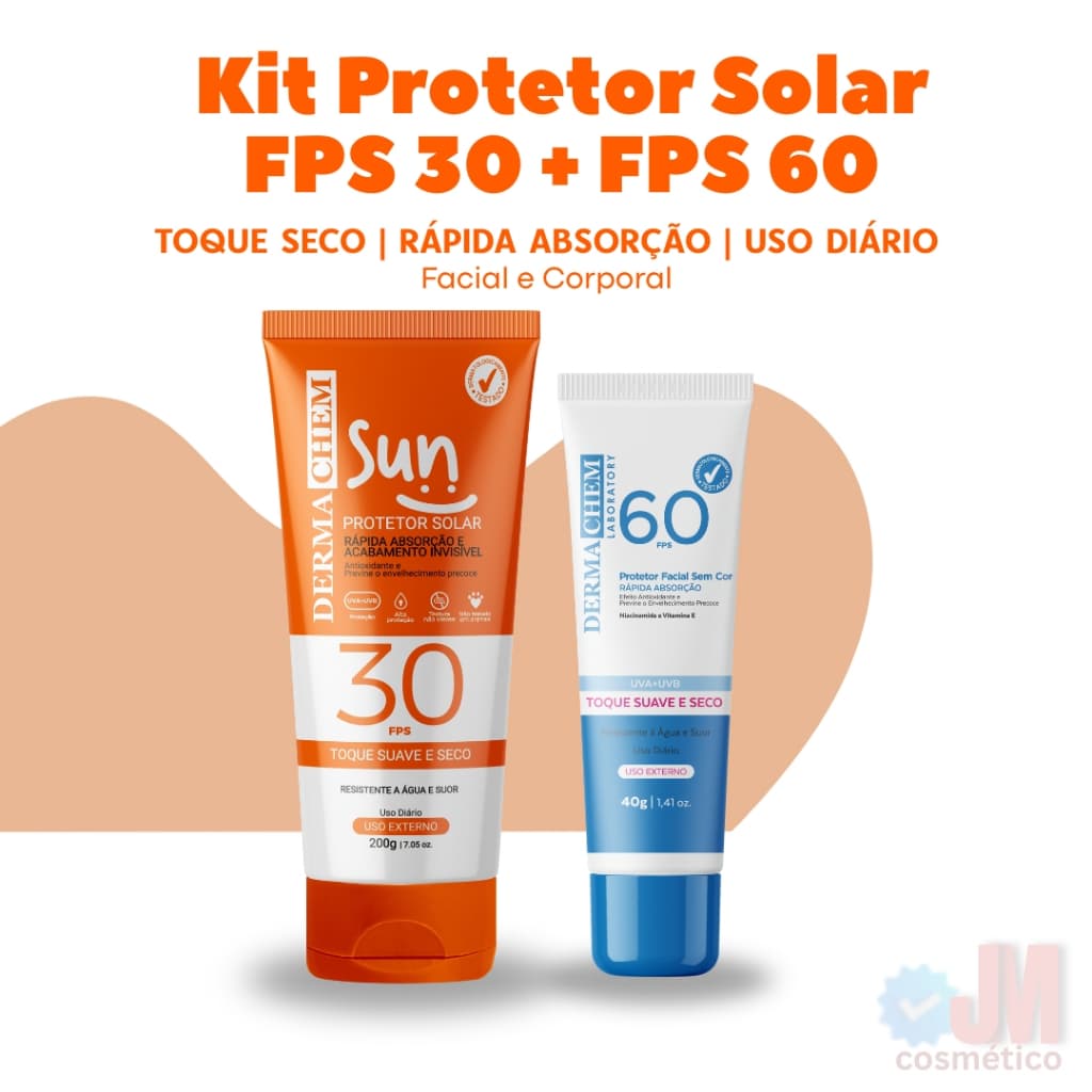 Kit Protetor Solar facial e corporal FPS 30 + FPS 60 | Toque Seco | Dermachem