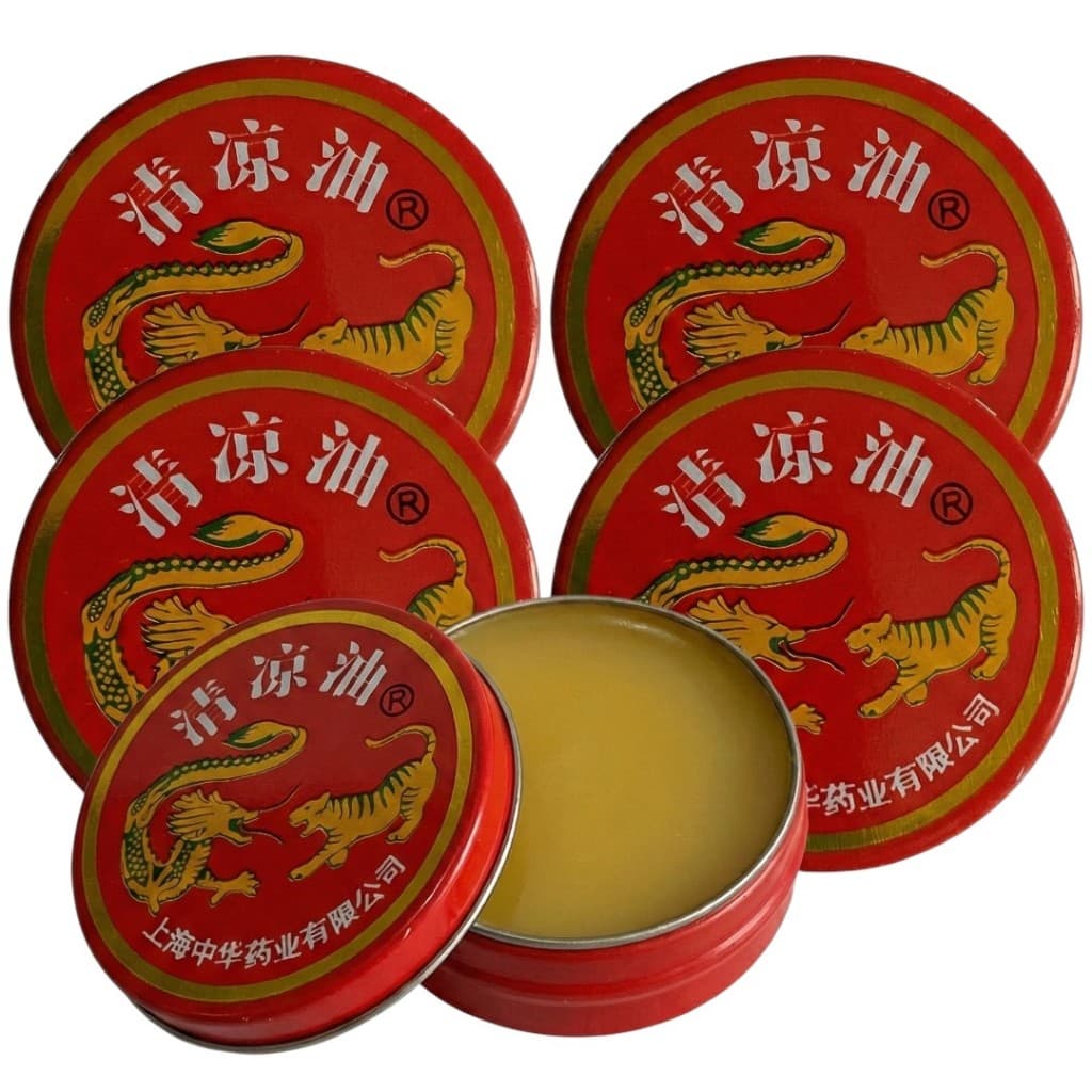 KIT 05 POMADAS CHINESA DRAGÃO E TIGRE ORIGINAL (3g cada) Alívio Imediato para Dores Musculares e Congestão Nasal