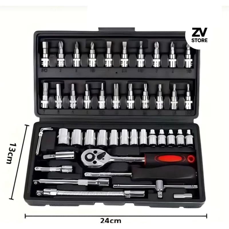 Jogo de chave Catraca Profissional 46 peças- soquetes + bits aço reforçado