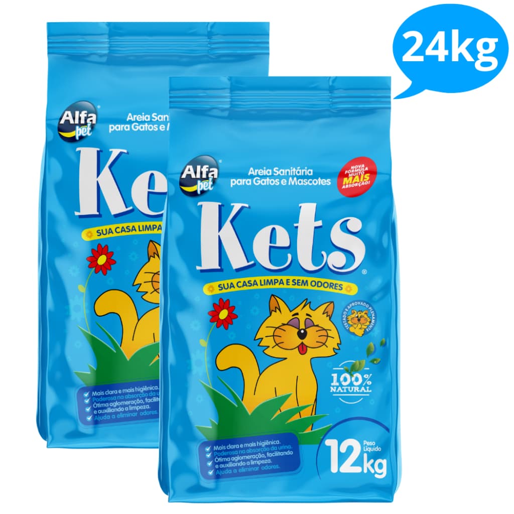 24kg Areia Sanitária Ketz Higiênica Natural Argila para Gatos Granulado Kets