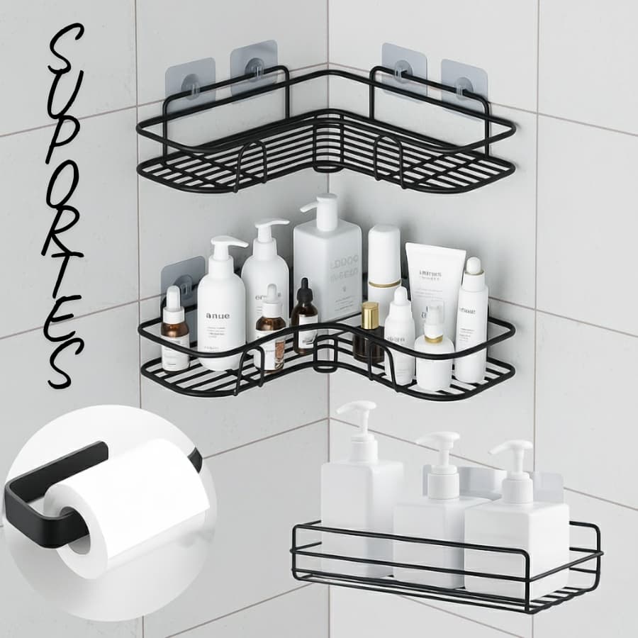 Suportes Organizadores Metálicos Rack De Parede Banheiro Cozinha Prateleiras Porta Shampoo1/3/4pecas