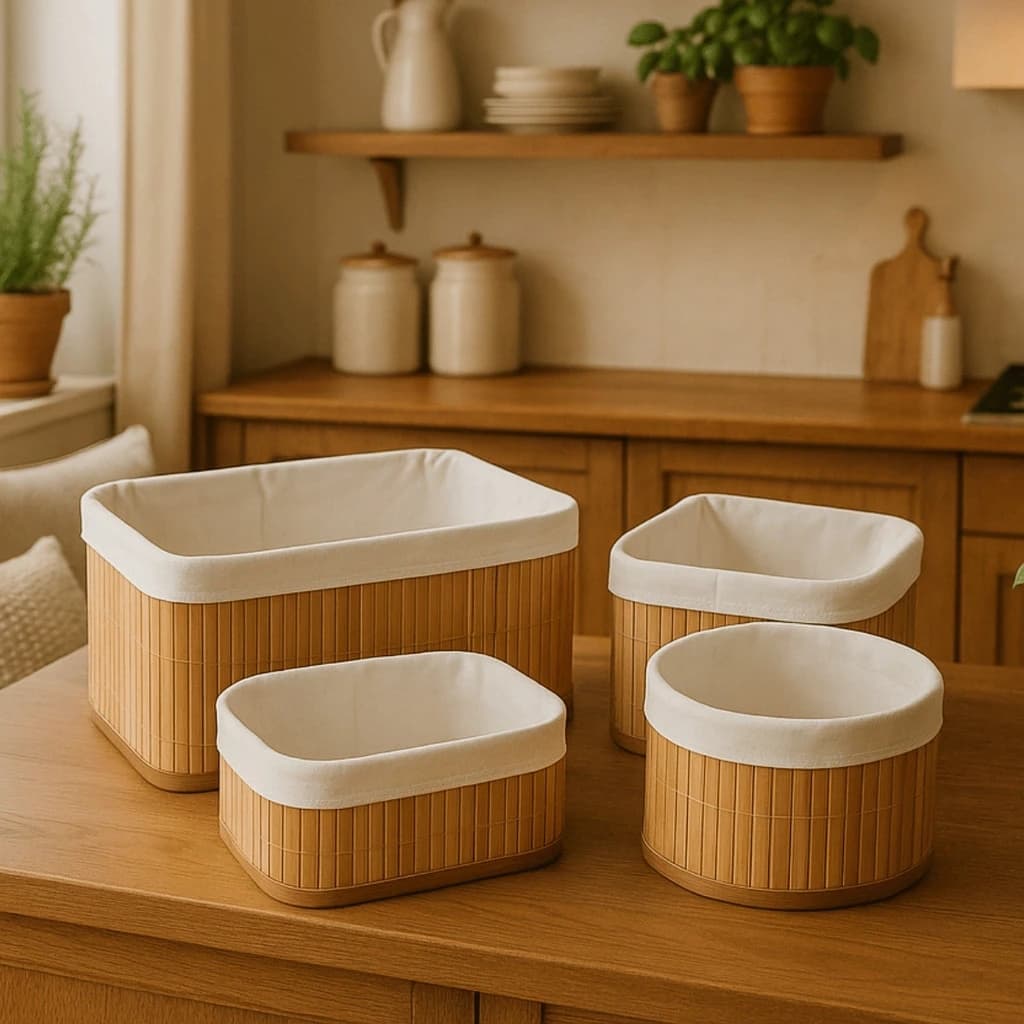Conjunto 4 Cestos Organizadores Bambu Cesto Multiuso Objetos Decoração Banheiro Cozinha Sala
