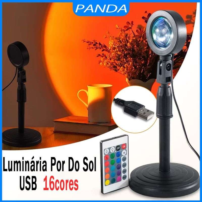 Luminária Por Do Sol Luz Noturna Projetor Led Sunset USB 16 Cores Ajustáveis com Remoto ou APP para Fotografia Festa