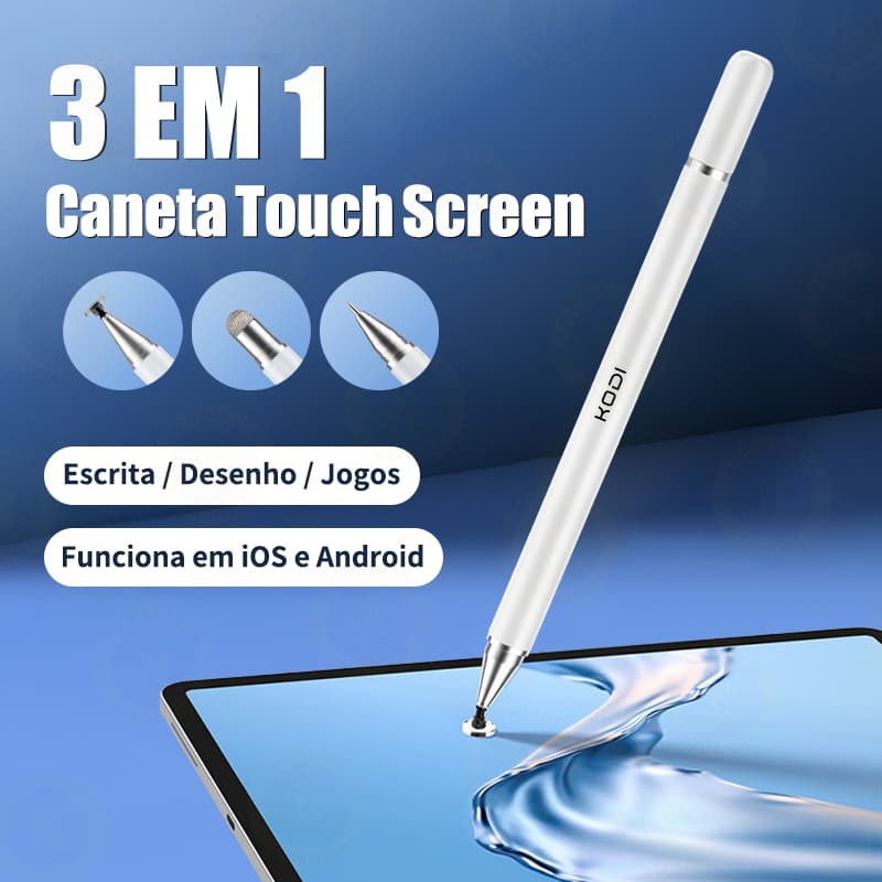 Caneta Stylus Touch 3 EM 1 p/ iPad Android iPhone Tablet Alta Precisão rejeição da palma da mão K1