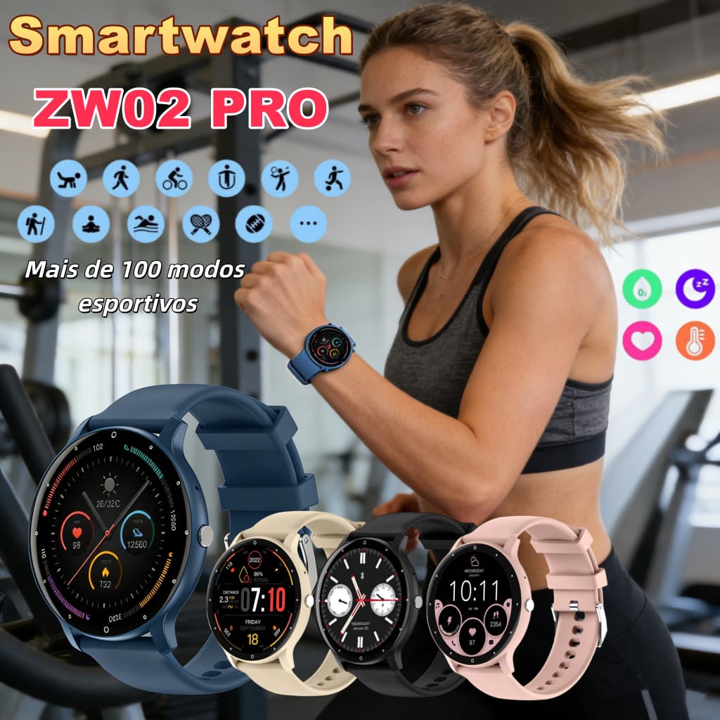 Zw02 Pro Relógio Smartwatch monitoramento de saúde relógio inteligente feminino masculino esportivo