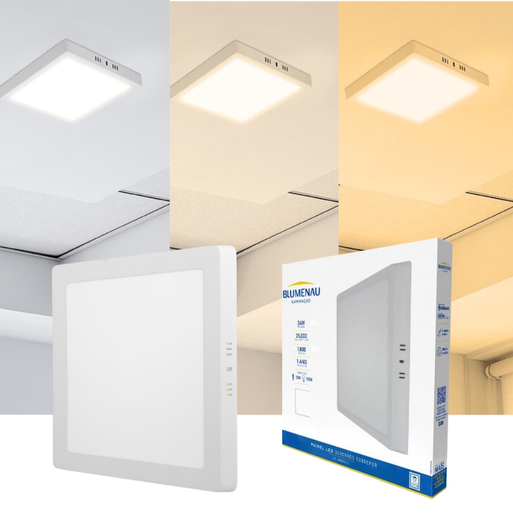 Painel Led 18W Plafon luminária Teto Sobrepor Quadrado Bivolt Blumenau 3000K 4000K 6500K