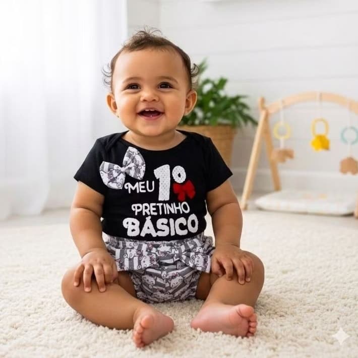 Conjunto de Short e Blusa Bebe Meu Pretinho Nada Básico Roupa de Bebe Menina
