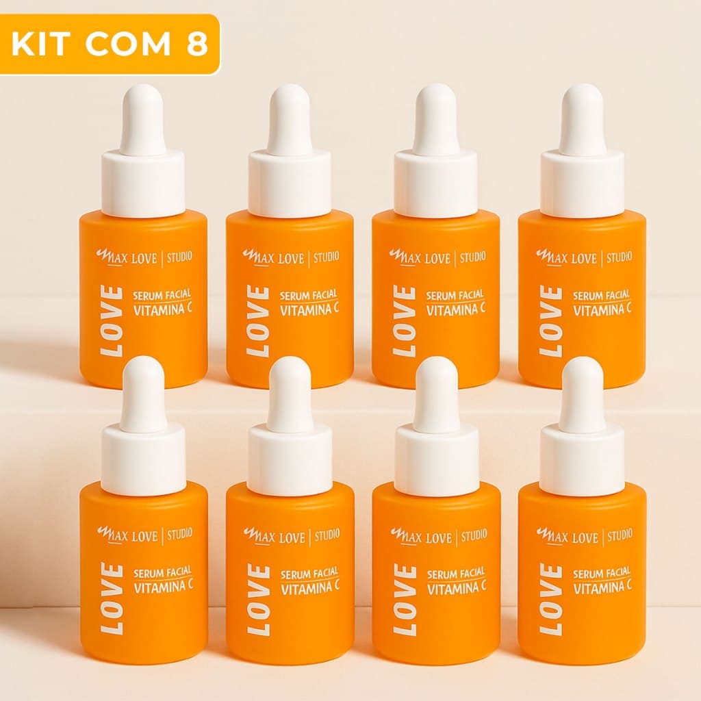 Kit 8 Sérum Facial Vitamina C 30ml Max Love Clareador Cuidados com a Pele Rosto Amarelo