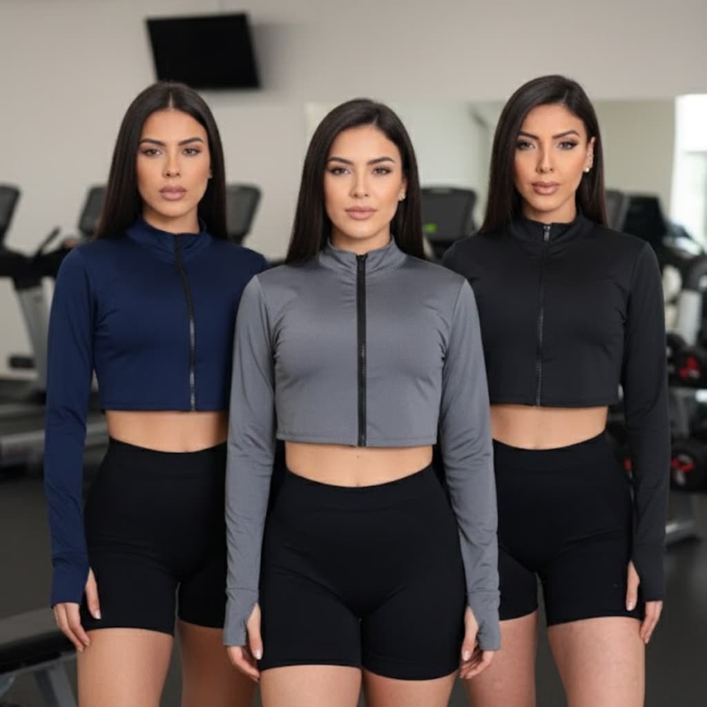 Kit 3 Blusa Cropped Feminina Zíper Proteção Solar Fitness Corrida Musculação Treino