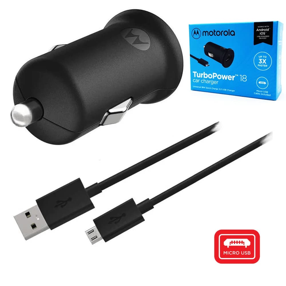 Carregador Veicular Motorola TurboPower 18W Quick Charge 3.0 + Cabo Original