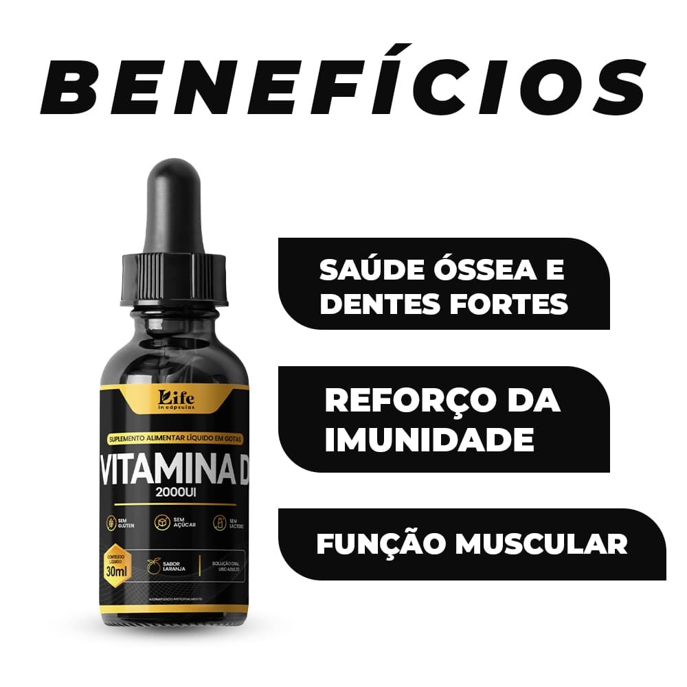 Vitamina D Life In Suplementos - 30 ml | Em gotas para Imunidade, Ossos e Energia - Envio Imediato