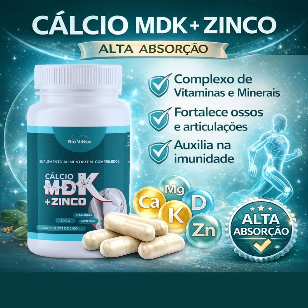 Magnésio Cálcio Zinco Vitamina D3 + K2 – Bio Vittas - Suplemento formulado - 120 e 60 cáps. [DUP]